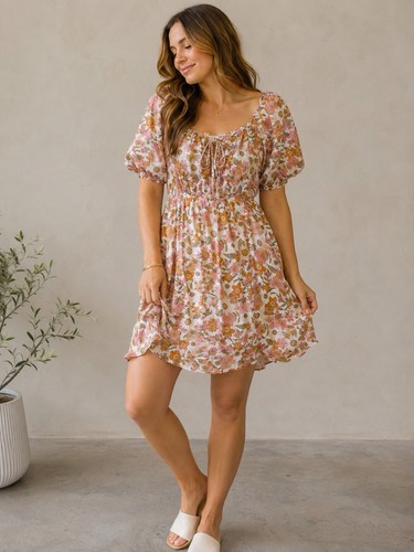 Baevely Womens Floral Cottagecore Prairie Dainty Tie Front Boho Dress, Size Med