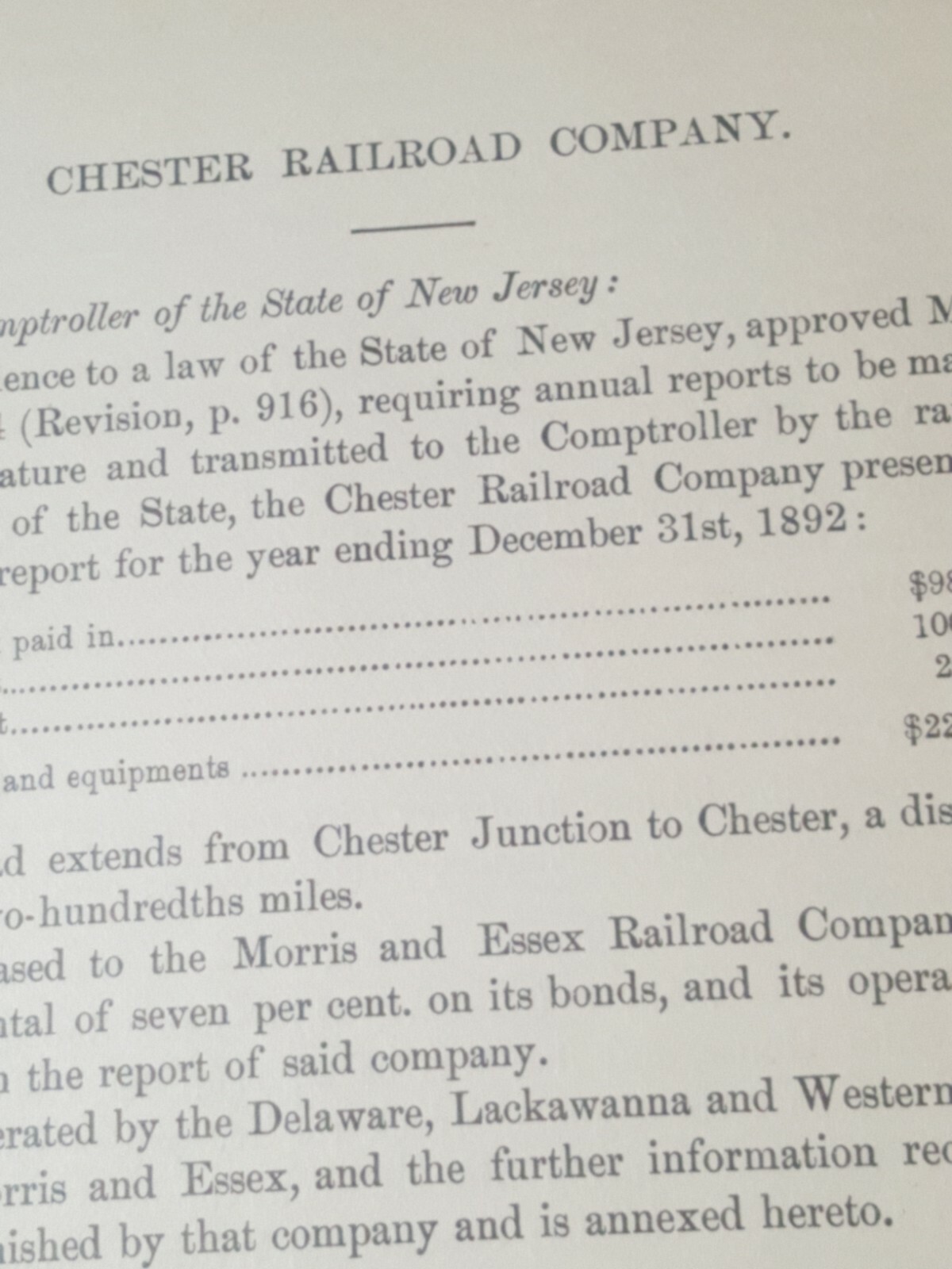 1893 New Jersey train document CHESTER RAILROAD Fred Gibbens Ludwig ...