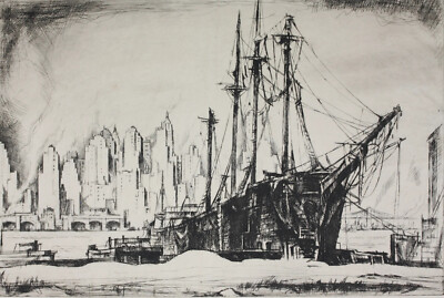 Earl Horter - New York Docks (1922) - 17'' x 22'' Fine Art Print