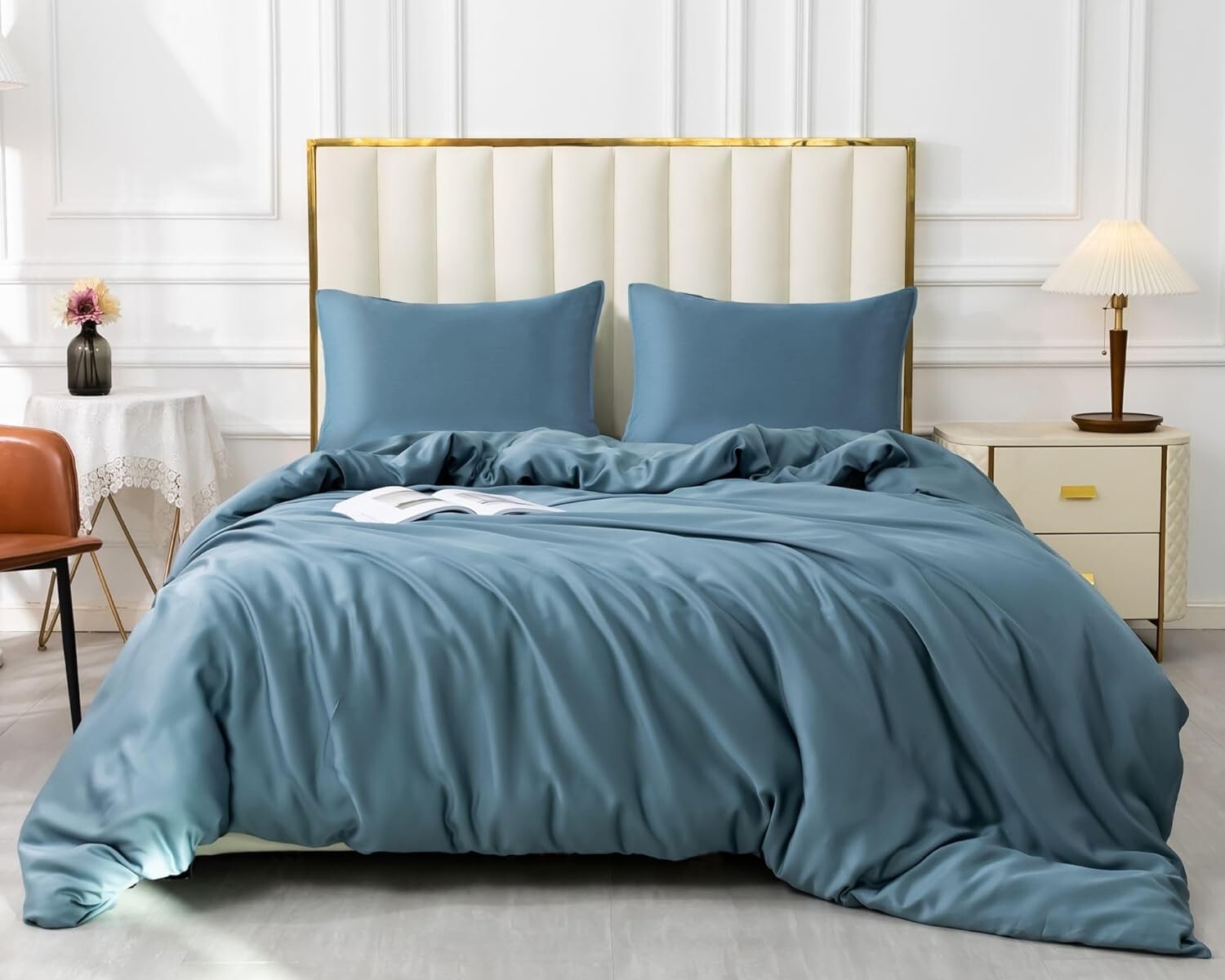 3 Pieces GOKOTTA KING Duvet Cover Set Rayon Made Bamboo Set (BLUE)