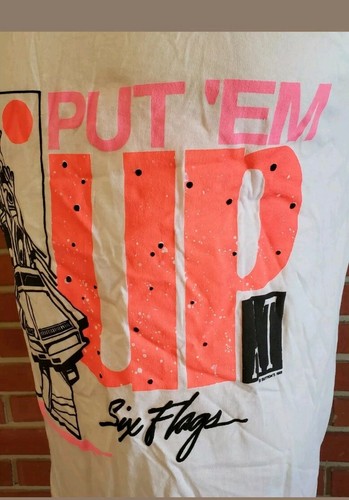 Put 'em Up at Six Flags Vintage 1989 Tank Top White Single Stitch Mens XL USA - Picture 2 of 4
