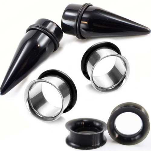 6pc Ear Stretchers Tapers Plugs w/ Silicone 00g 1/2" 9/16" 5/8" 3/4" 7/8" 1" - 第 1/1 張圖片