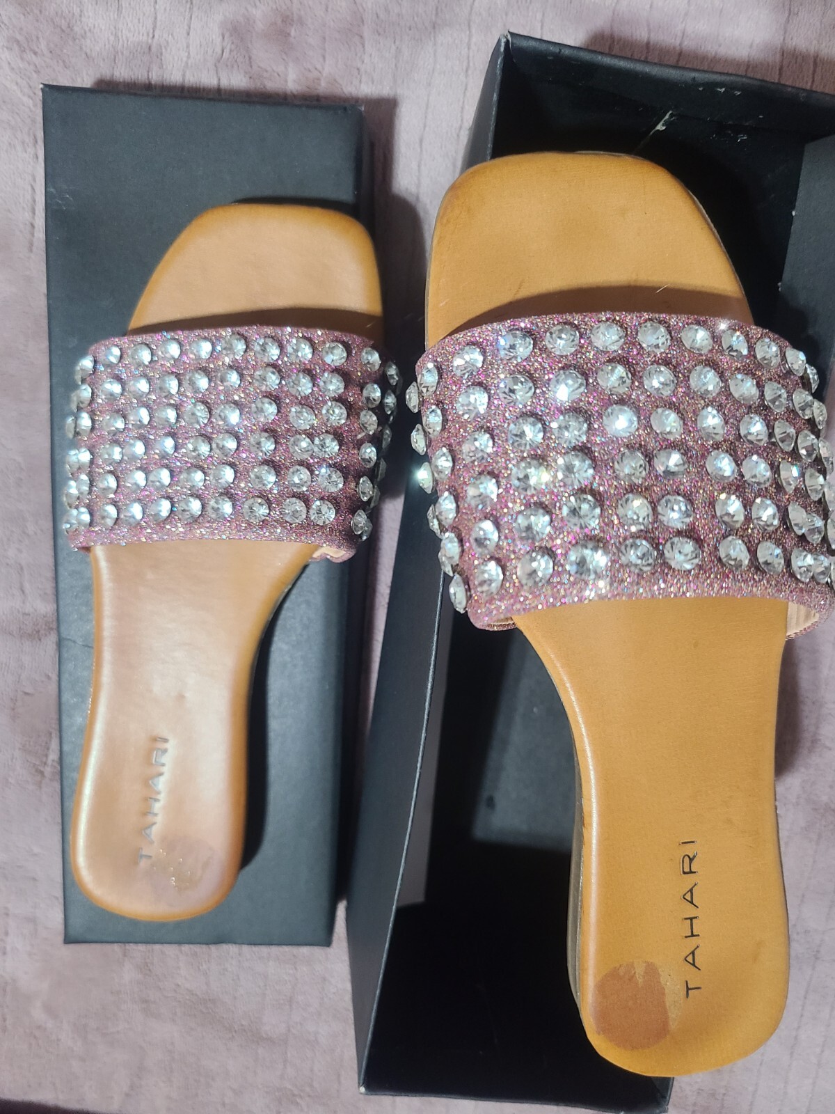 Tahari Women shoes sandals Slide Silver Rhinestones size 6.5 EUC