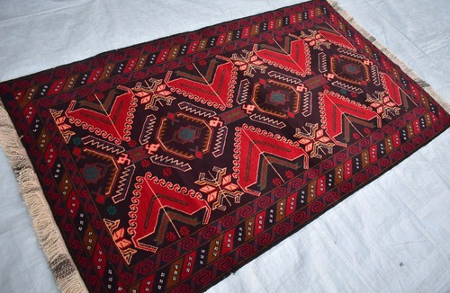 4x6 Afghan Tribal Baluchi Area Rug Red Hand Knotted Traditional Kitchen Wool Rug