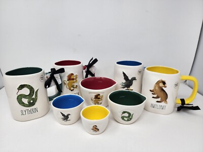 Set Of 4 Mugs & 4 Pc Measuring Cups Rae Dunn Harry Potter Houses Gryffindor New