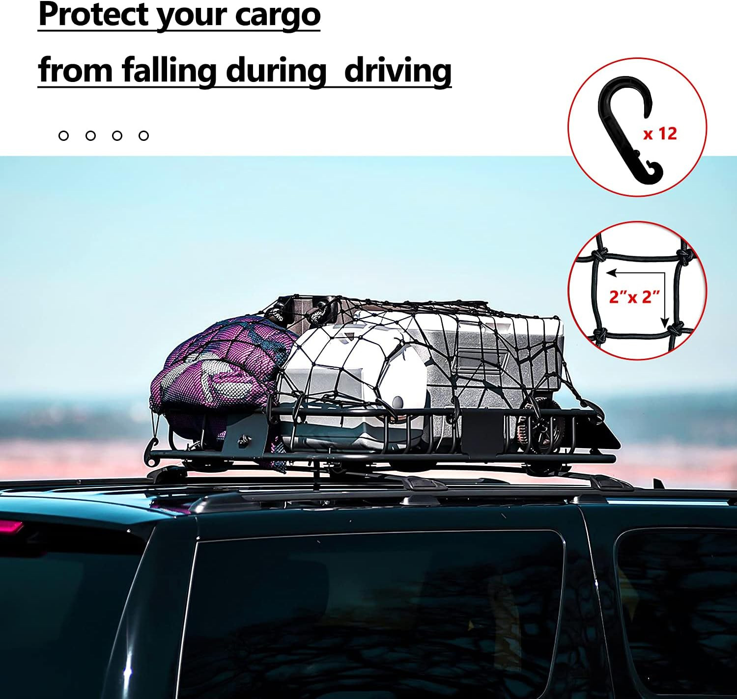 2’X3’ Bungee Cargo Net Stretches to 4'X6' for Truck Bed,Pickup Bed,Trailer,Motor