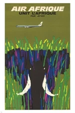 AIR AFRIQUE elephant airliner VINTAGE travel poster BOLD retro 20x30 RARE