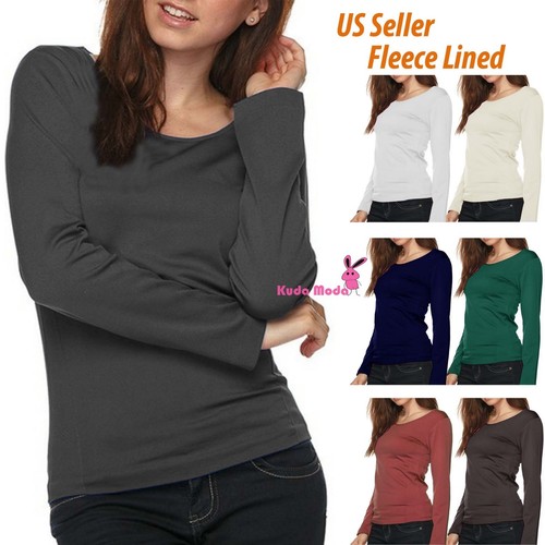 Women Warm Fleece Lined Crew Neck Long 