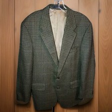 Chaps Ralph Lauren Mens Brown Plaid Two Button WOOL Sportcoat Blazer 46R