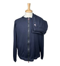 KNT Kiton Blue Wool Blend Full Zip Mens Luxury Tracksuit Size 2XL XXL