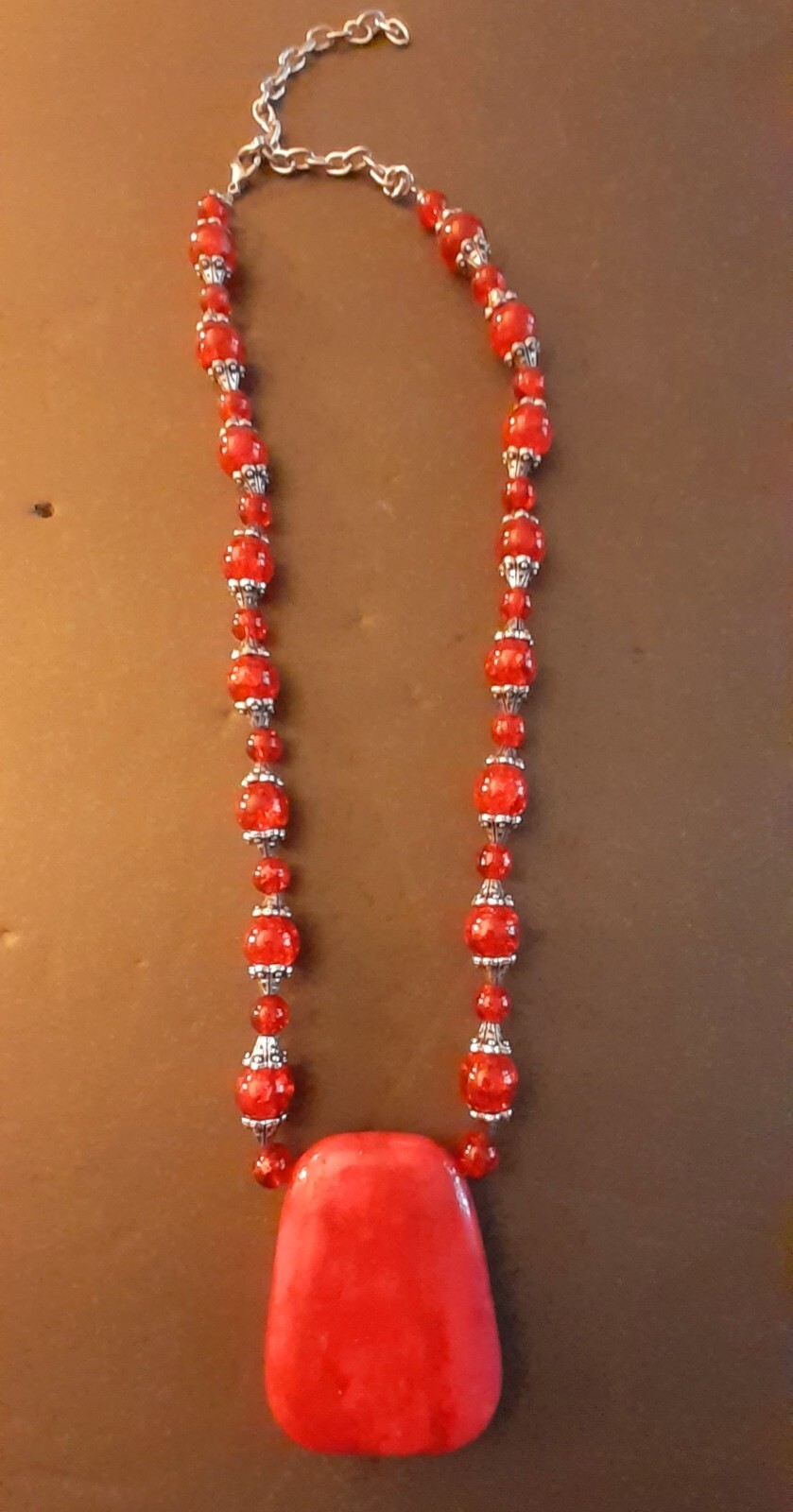 DRAMATIC, BRIGHT RED STATEMENT NECKLACE, 22" - image 1