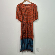 Go Softly Patio Multicolor Safari Giraffe Pleated Orange Dress Size L