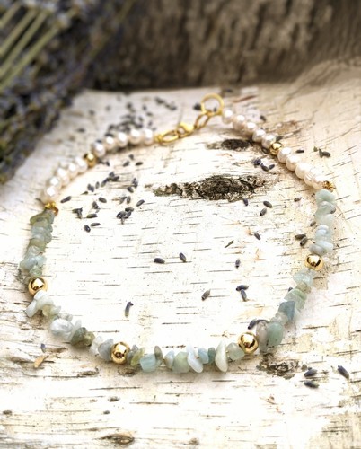 Natural Aquamarine Chip Beads & Freshwater Pearl Necklace - Picture 9 of 9