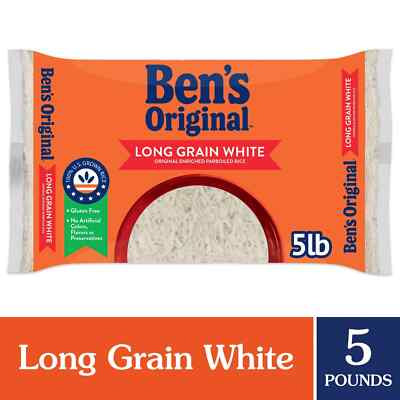 BEN'S ORIGINAL Enriched Long Grain White Rice, Parboiled Rice, 5 LB Bag