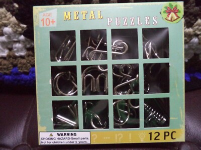 12 PIECE METAL PUZZLES TEST YOUR BRAIN CELL TEASER GAME CHALLENGE STRATEGY LOGIC