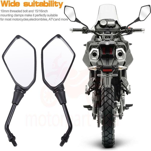 Espejos retrovisores laterales universales para motocicleta de 10 mm negros para Honda Kawasaki - Imagen 6 de 12