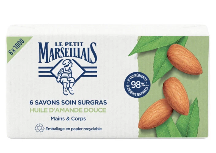 Lot de 6 savons soin surgras Le petit Marseillais amande douce ( 100g x 6)