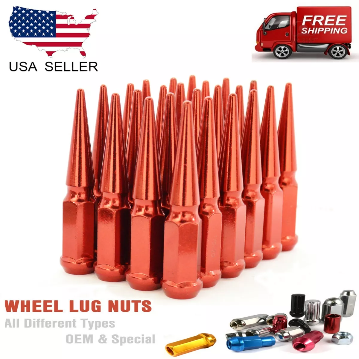 24PC 9 16 18 RED SPIKE LUG NUTS FIT DODGE RAM 1500 2500 DURANGO