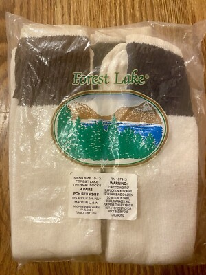 Vintage Forest Lake Men's Thermal Socks 4 Pair Size 10 - 13 Made in U.S.A. NEW