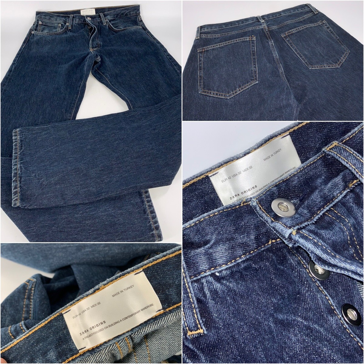 Zara Origins Button Fly Jeans 32x34 Dark Cotton Straight Made
