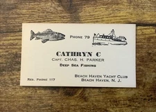 Vintage Capt. Chas. H. Parker Cathryn C Beach Haven Yacht Club LBI NJ Card