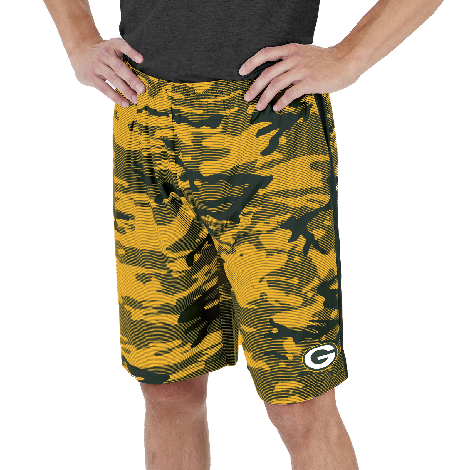 Легкие камуфляжные шорты Zubaz Mens NFL Green Bay Packers Lines с логотипом