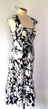 ANN TAYLOR Cap Sleeve 100% SILK  Black & White Floral Lined DRESS  Size 8