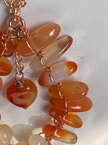 Red Agate Macrame Wire Pendant on a 20.5" Rose Gold Plated Cable Chain - Picture 3 of 4