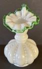 Vtg Fenton Jack In The Pulpit Vase Crest Beaded Melon Emerald Green 5.75”