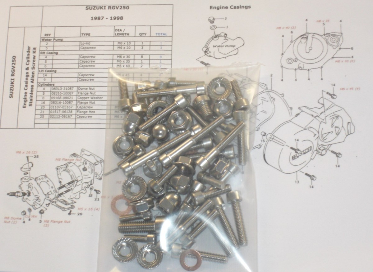 Suzuki RGV250 Engine covers, Cylinders 58x Stainless Allen Bolt