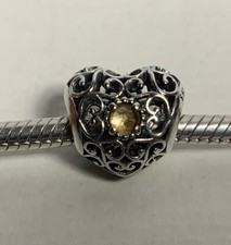 Pandora Ornate Birthstone Heart Charm Citrine Gemstone
