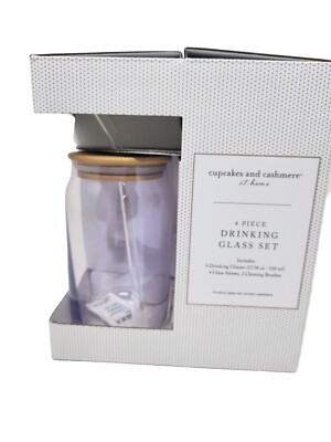 Cupcakes and Cashmere Set Of 4 Pink Glasses With Lids & Straws Sippy Cups New