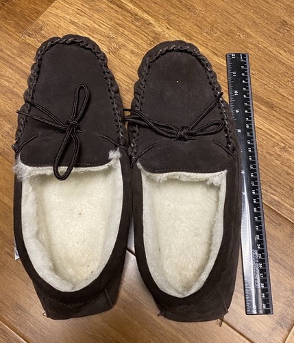*SALE* SNUGRUGS Mens Suede Moccasin Sheepskin Slippers Rubber Sole size 9 - Picture 3 of 5