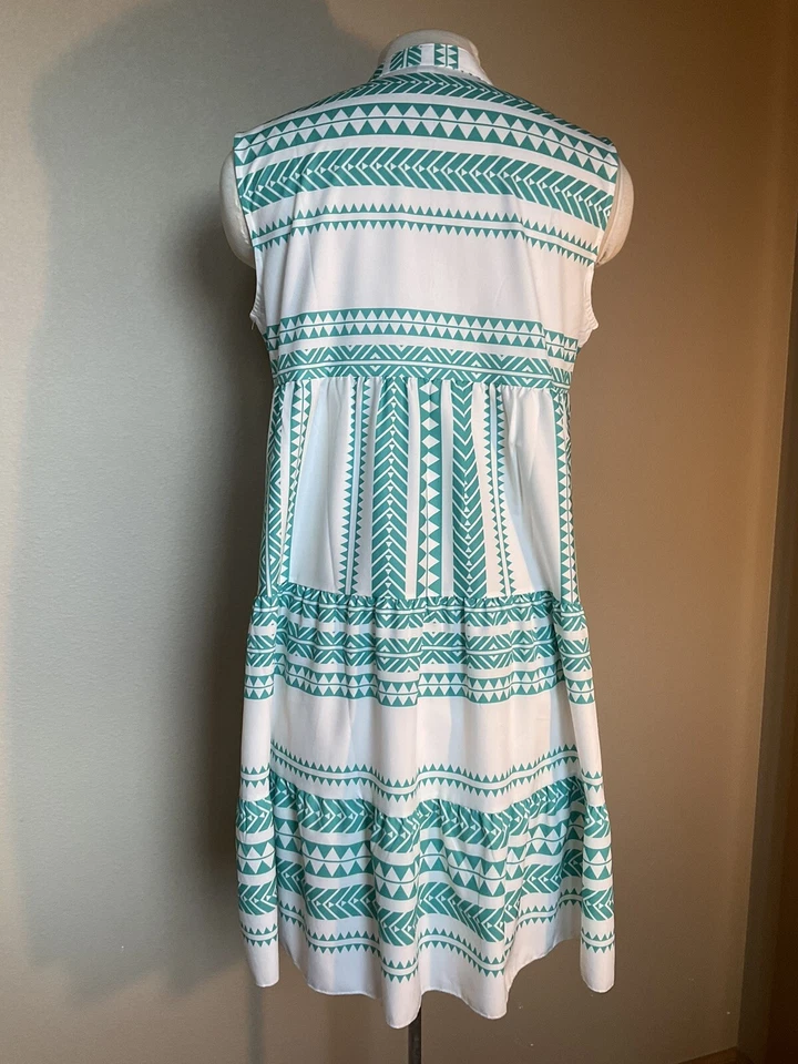 Traje de baño geométrico para mujer Vestido boho de encubrimiento Vaquera sin mangas Cuello en V Turquesa L Foto 3 de 4