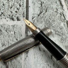 Parker 75 Cisele Sterling Silver Fountain Pen 14K 585 XF Nib USA Vintage Grid