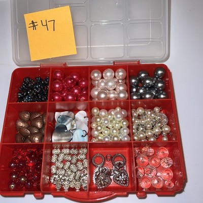 Jewelry Craft Pearl Metal Beads  Hearts With Sorting Container