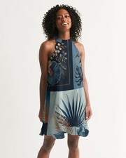Sunset Serenity Womens Halter Dress Summer Resort Flowy Cocktail Dress