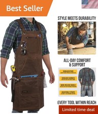 Durable Brown 16oz Waxed Canvas Shop Apron with Pockets - Adjustable Fit 27x34