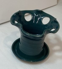 Studio Pottery Toothbrush / Toothpaste Holder Green Glaze 5 Holes 4.5 Inches