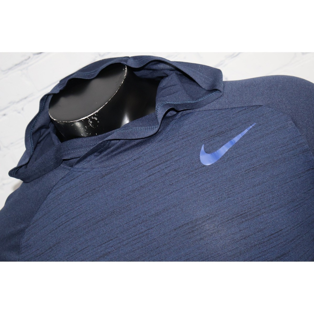 Nike Hoodie Shirt Gym Workout Mens Large Navy Blue Dri-FIT Training Top View 3