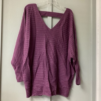 New Soho NYCompany Women s Size XL Sweater V Neckline Purple Ribbed DolmanSleeve