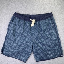 Fair Harbor Swim Trunk Shorts Men's XL Blue Geometric Lined Zip Pocket 8"