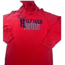 Tommy Hilfiger Boys Red Hooded Long Sleeve T-Shirt Hilfiger 1985 Graphic XL