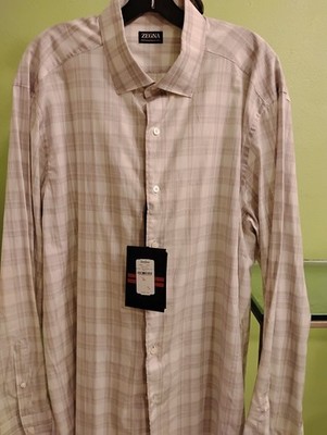 ZEGNA Cent Edition ICE+Ivory Block Check TWILL Shirt+$545#2XL # SPECIAL BUY!