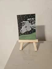 ACEO Original Painting Art Card Acrylic Marker Grey Horse