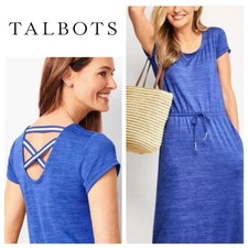 T By Talbots Blue Jersey Midi Dress 2X Drawstring Pockets Criss Cross Back Sport