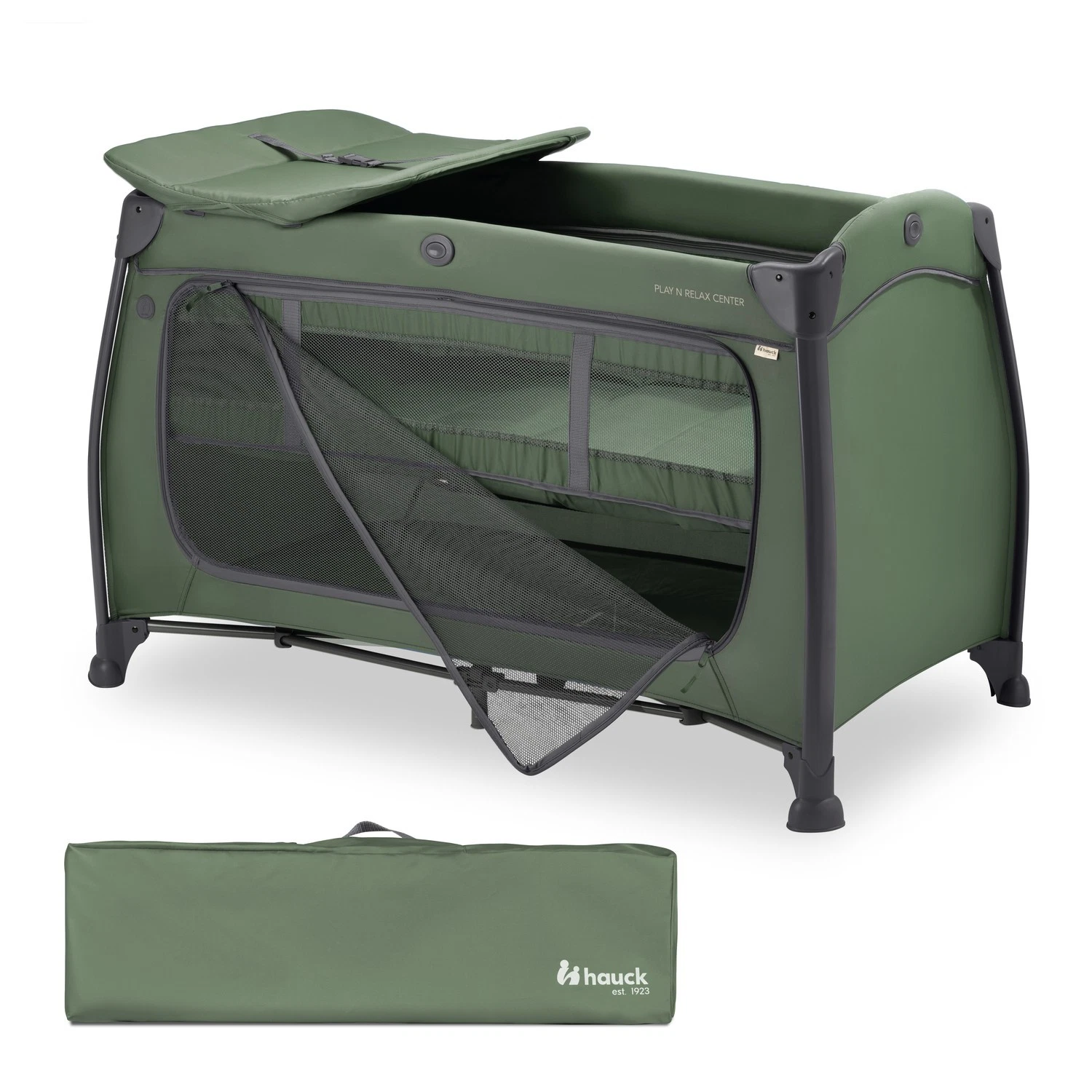 hauck Play N Relax Center, Green - Travel Cot Set with Changing Mat, 120 x 60 cm
Opens in a new wind