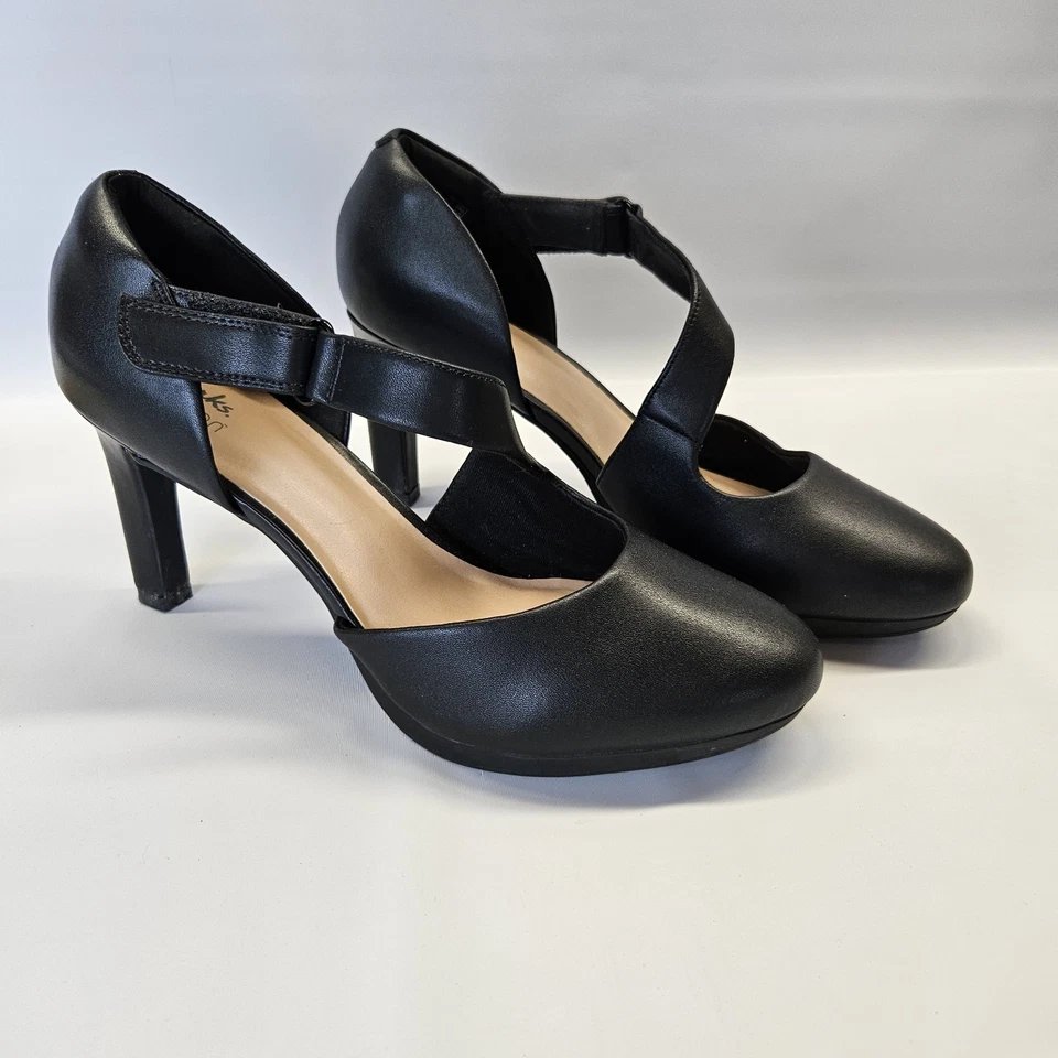 Tacones Clarks Cuero Negro Ambyr Brillo Asimétrico Comodidad Mary Jane Talla 10 Foto 3 de 4