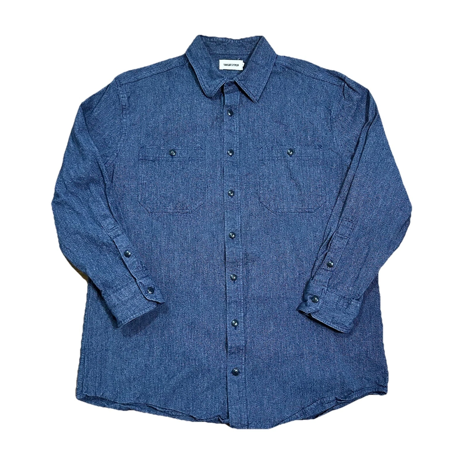 Taylor Stitch The Utility Shirt Long Sleeve Button Twill Mens Size 44 Navy Blue