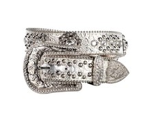 Blazin Roxx Western Silver Metallic Tooled Bling Belt Large Rhinestones Cowgirl